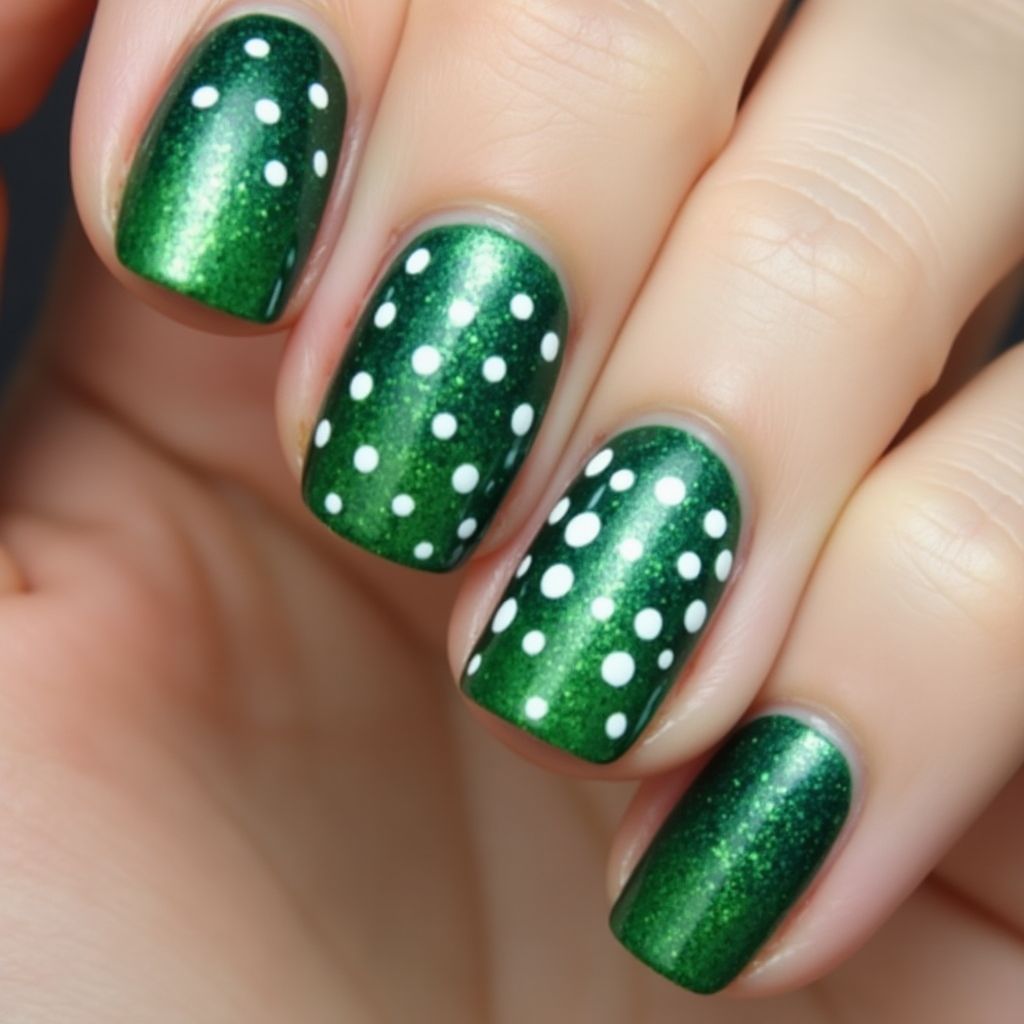 Green Dotting Nail Design