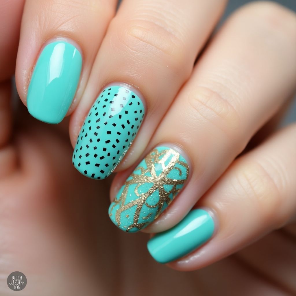 Turquoise Dotting Nail Design