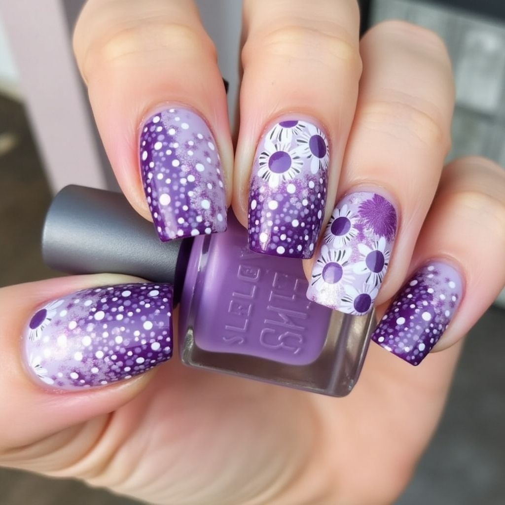 Purple Dotting Nail Design
