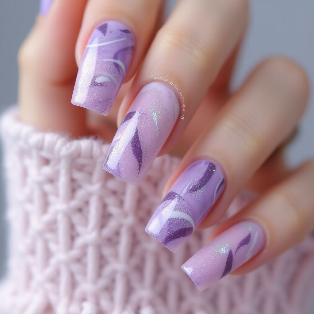 Pastel Purple Water Marbling Nail Design