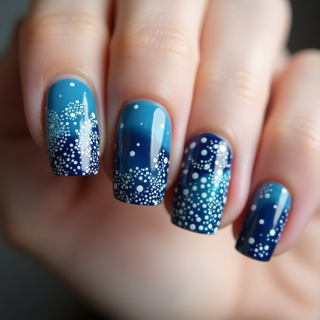 Blue Dotting Nail Design