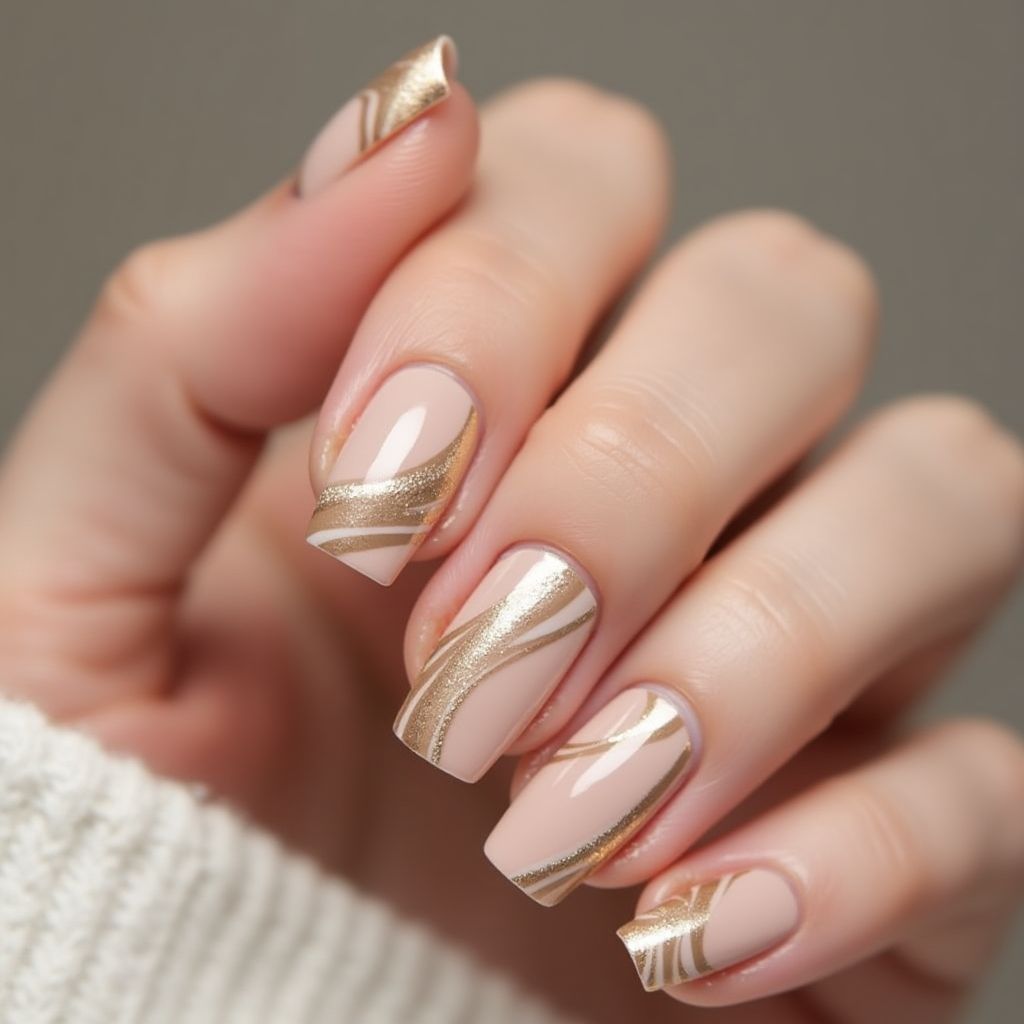 Nude Water marbling Nail Design