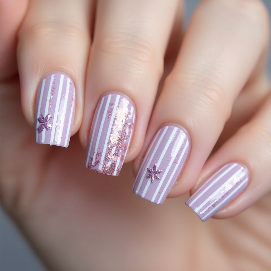 Lilac Stripes And Lines Nail Design
