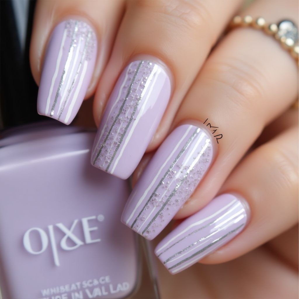 Lilac Stripes And Lines Nail Design