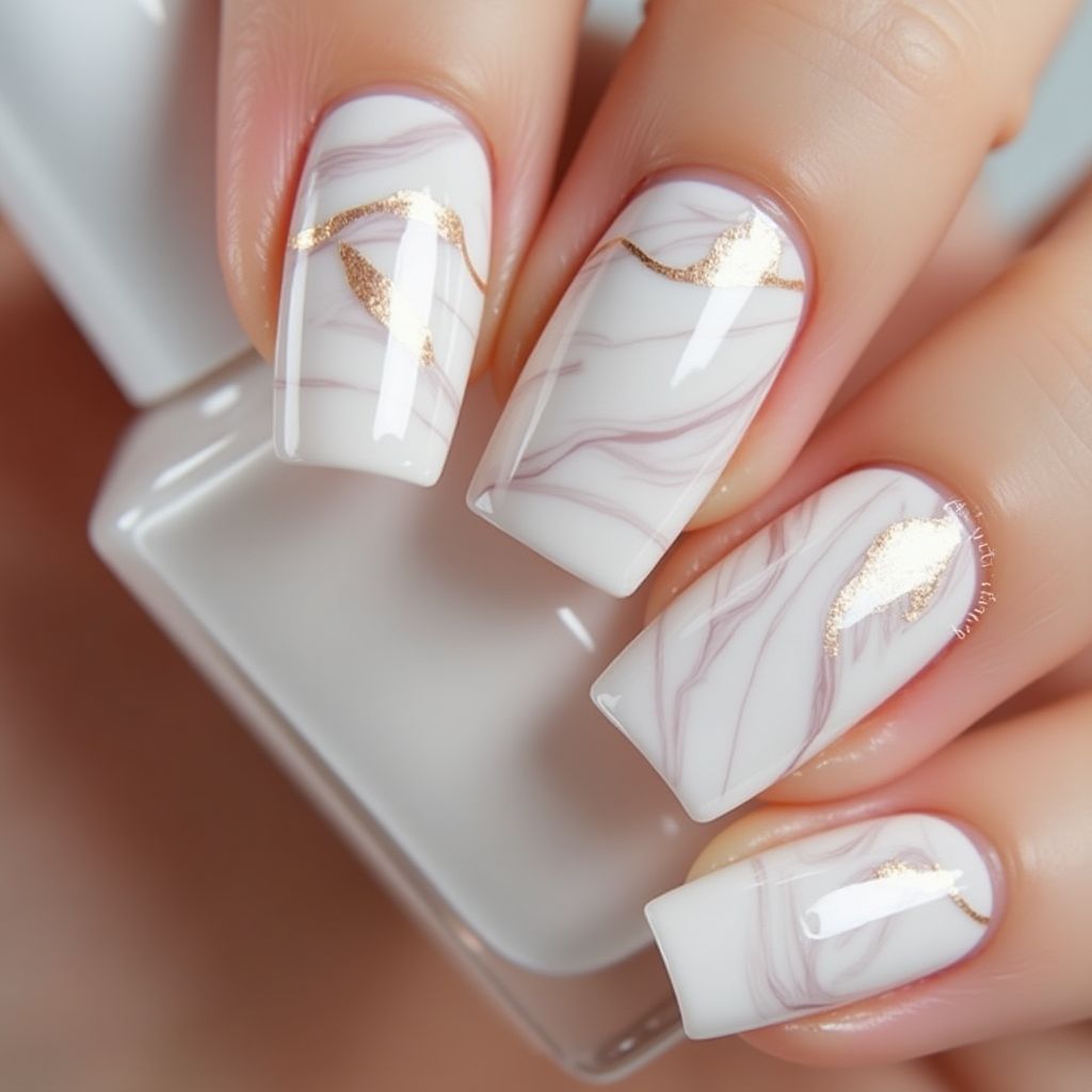 White Water Marbling Nail Design