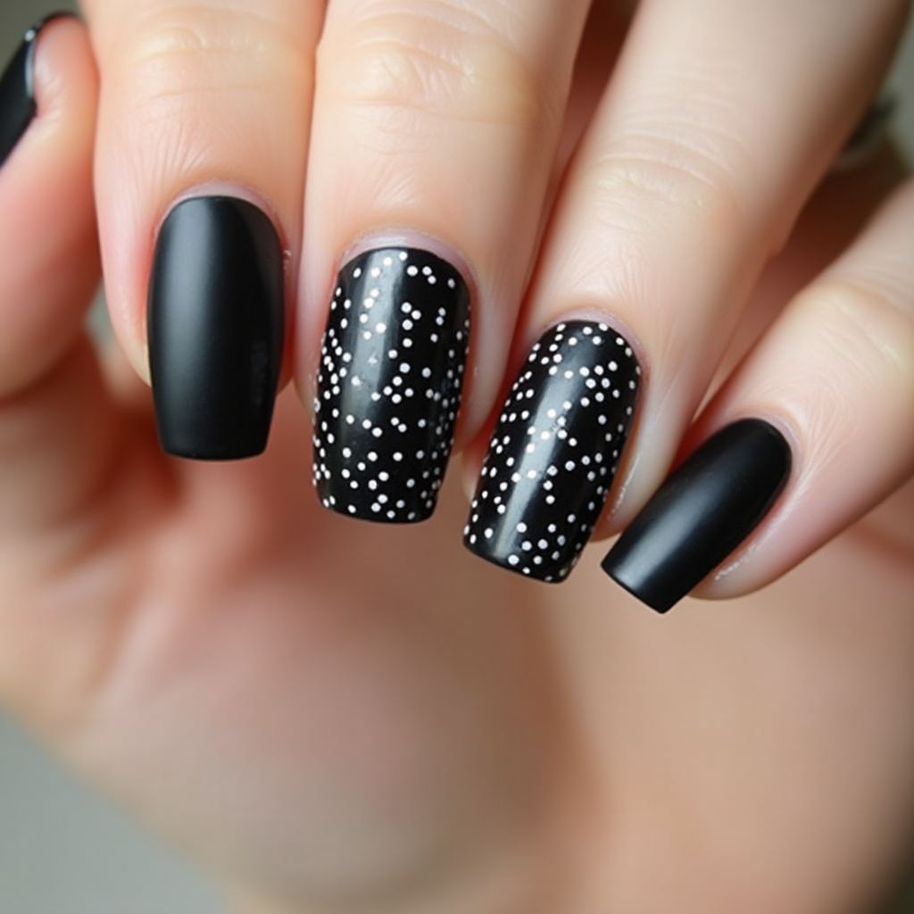 Black Dotting Nail Design