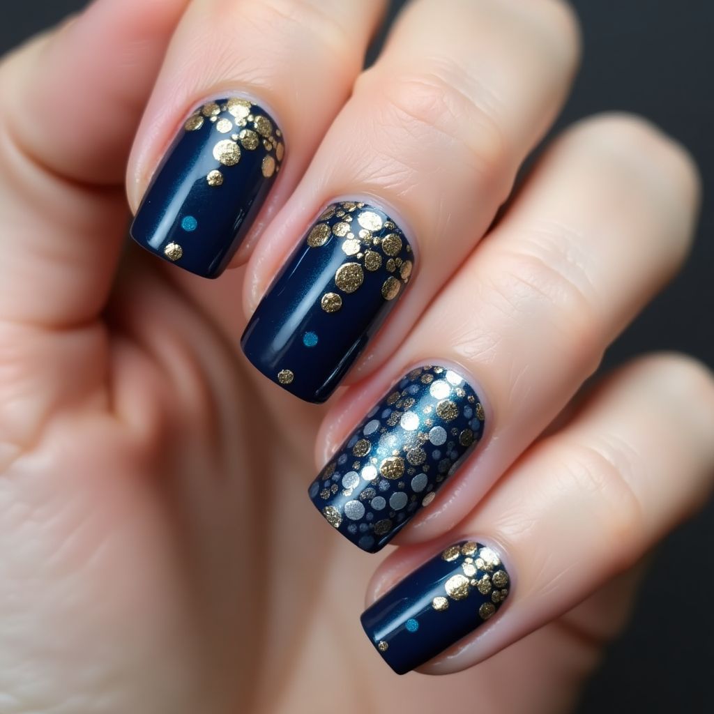 Navy Blue Dotting Nail Design