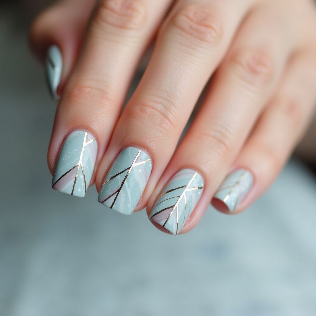 Pastel Blue Stripes And Lines Nail Design