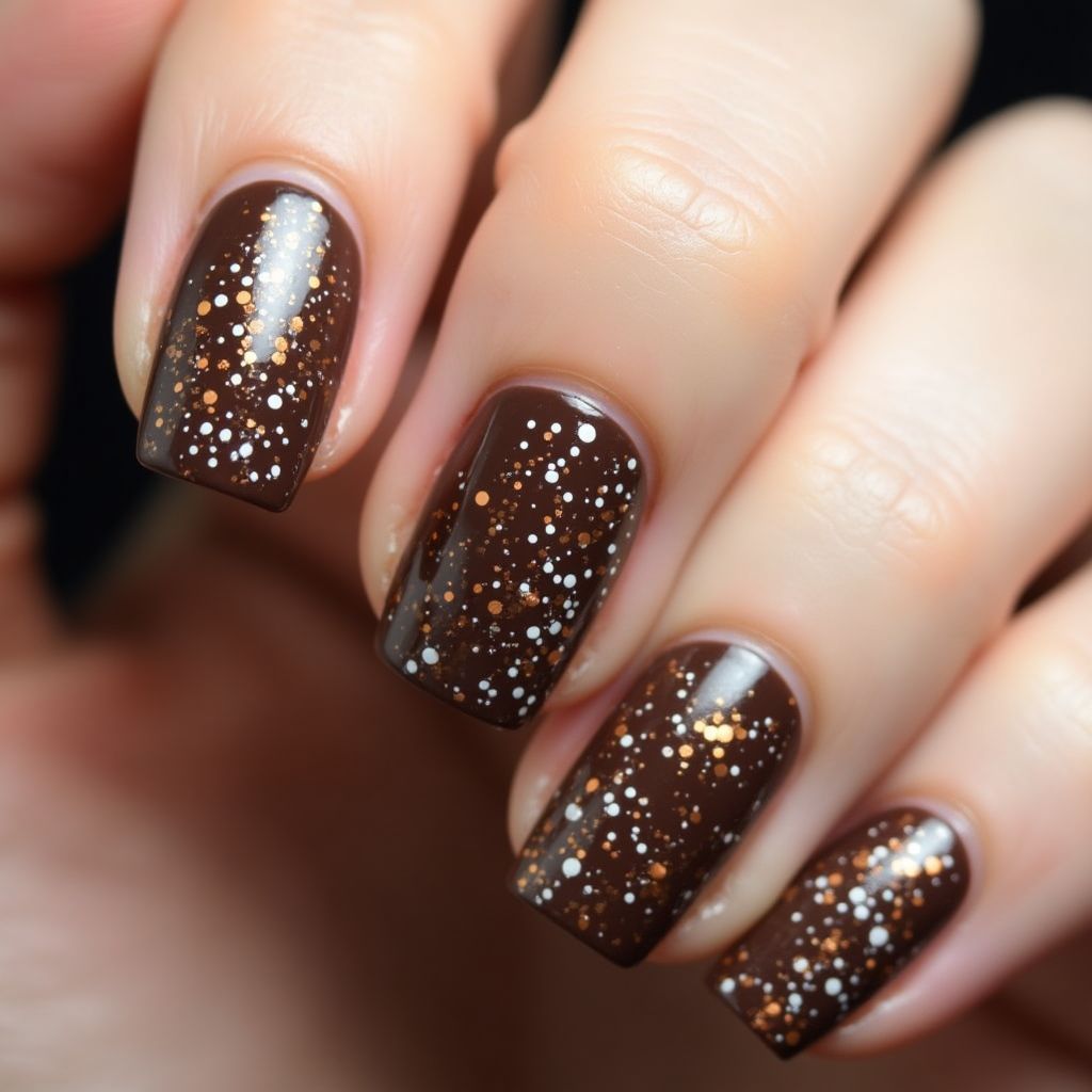 Chocolate Brown Dotting Nail Design