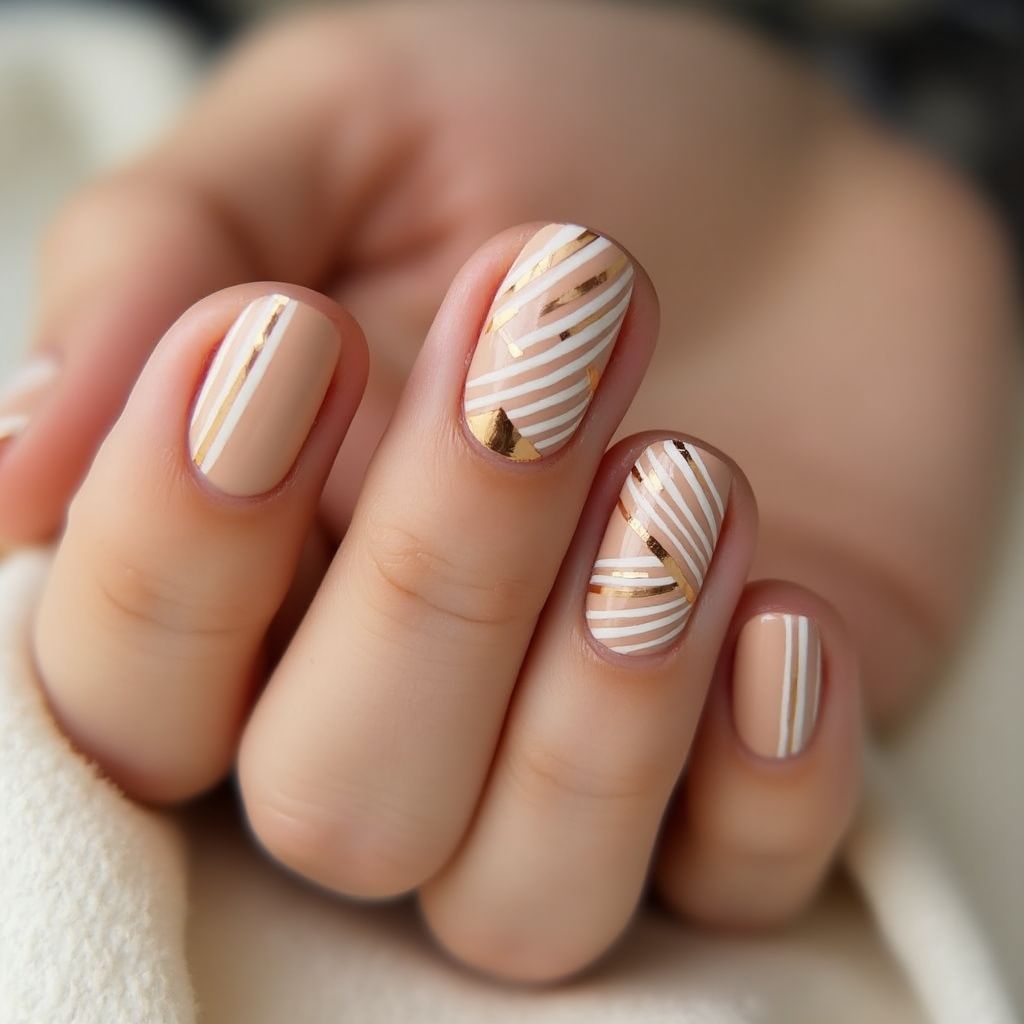 Tan Stripes And Lines Nail Design