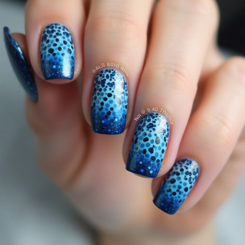 Blue Dotting Nail Design