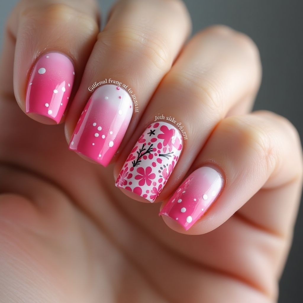 Hot Pink Dotting Nail Design