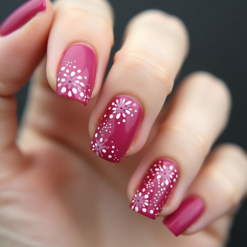 Fuchsia Dotting Nail Design