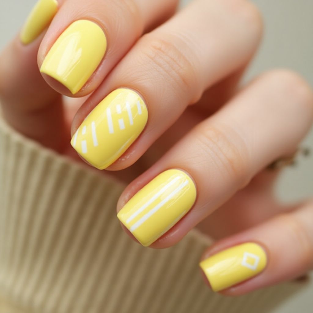 Pastel Yellow Stripes And Lines Nail Design
