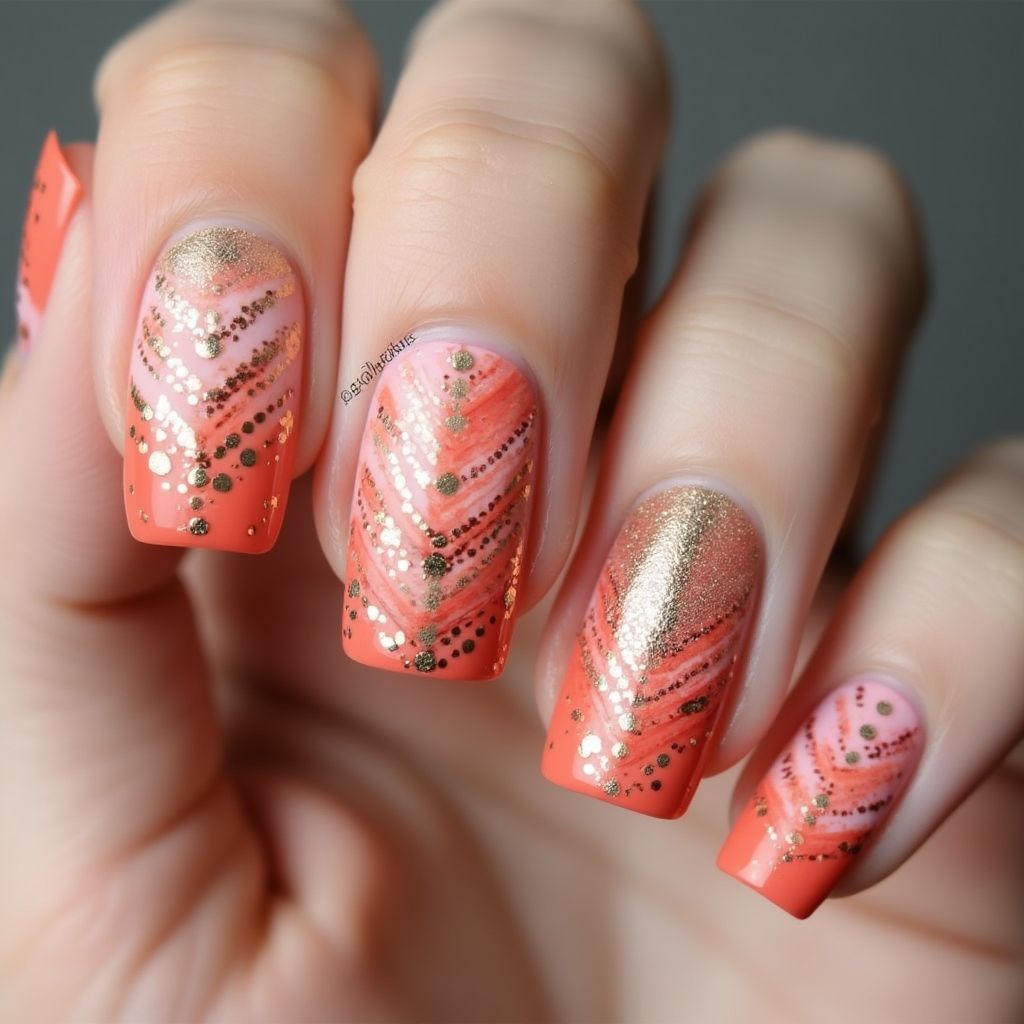 Coral Freehand Art Nail Design