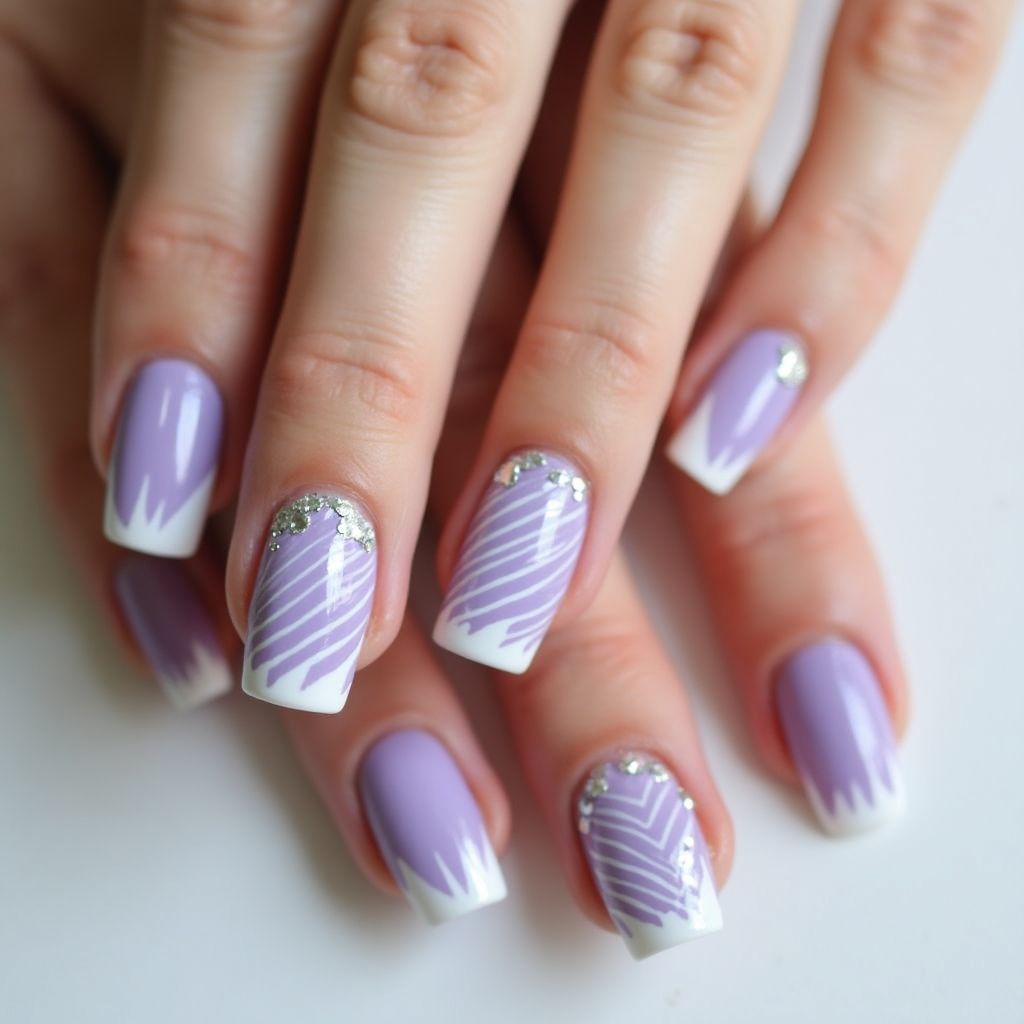 Lavender Stripes And Lines Nail Design