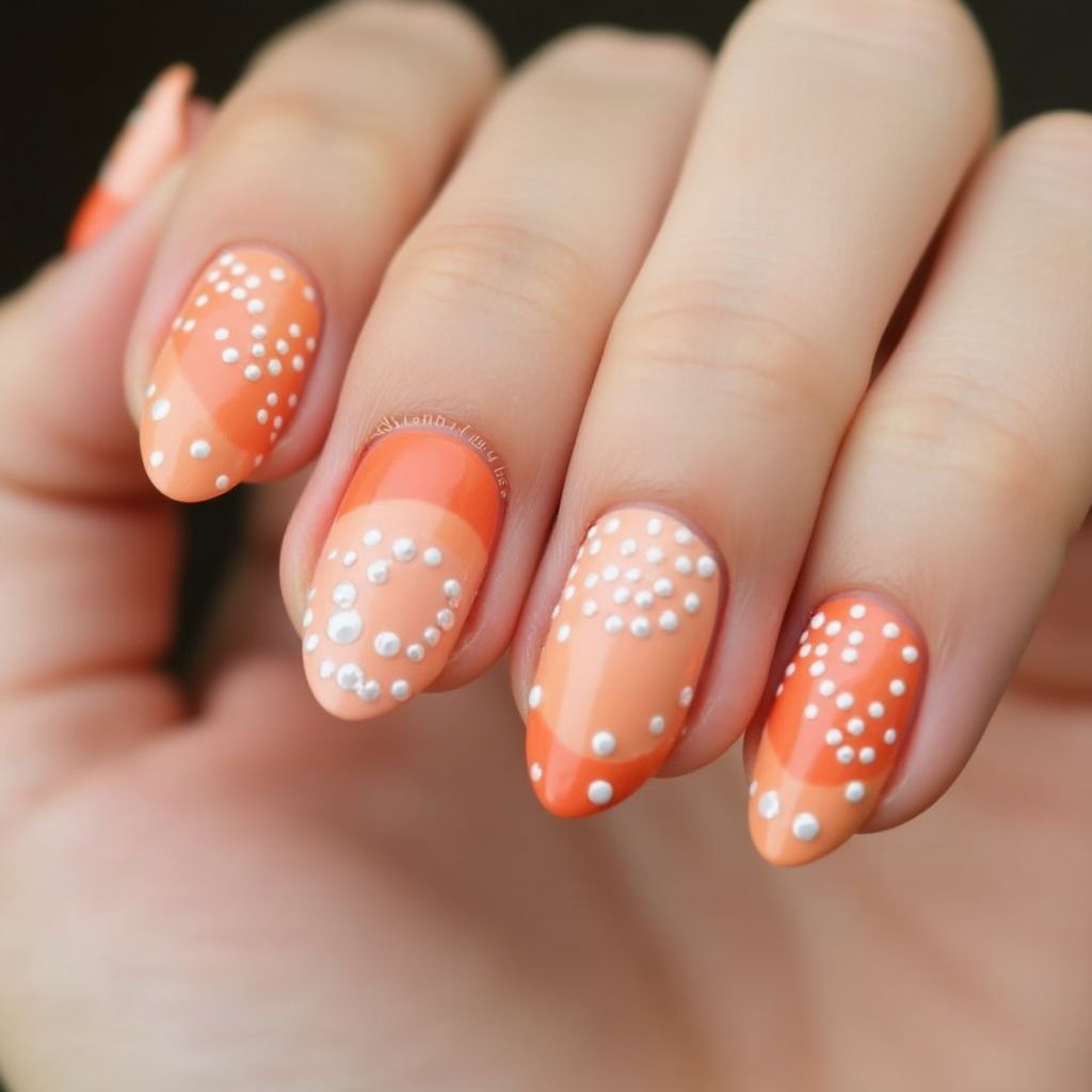 Peach Dotting Nail Design