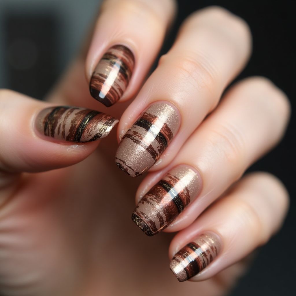 Bronze Water marbling Nail Design