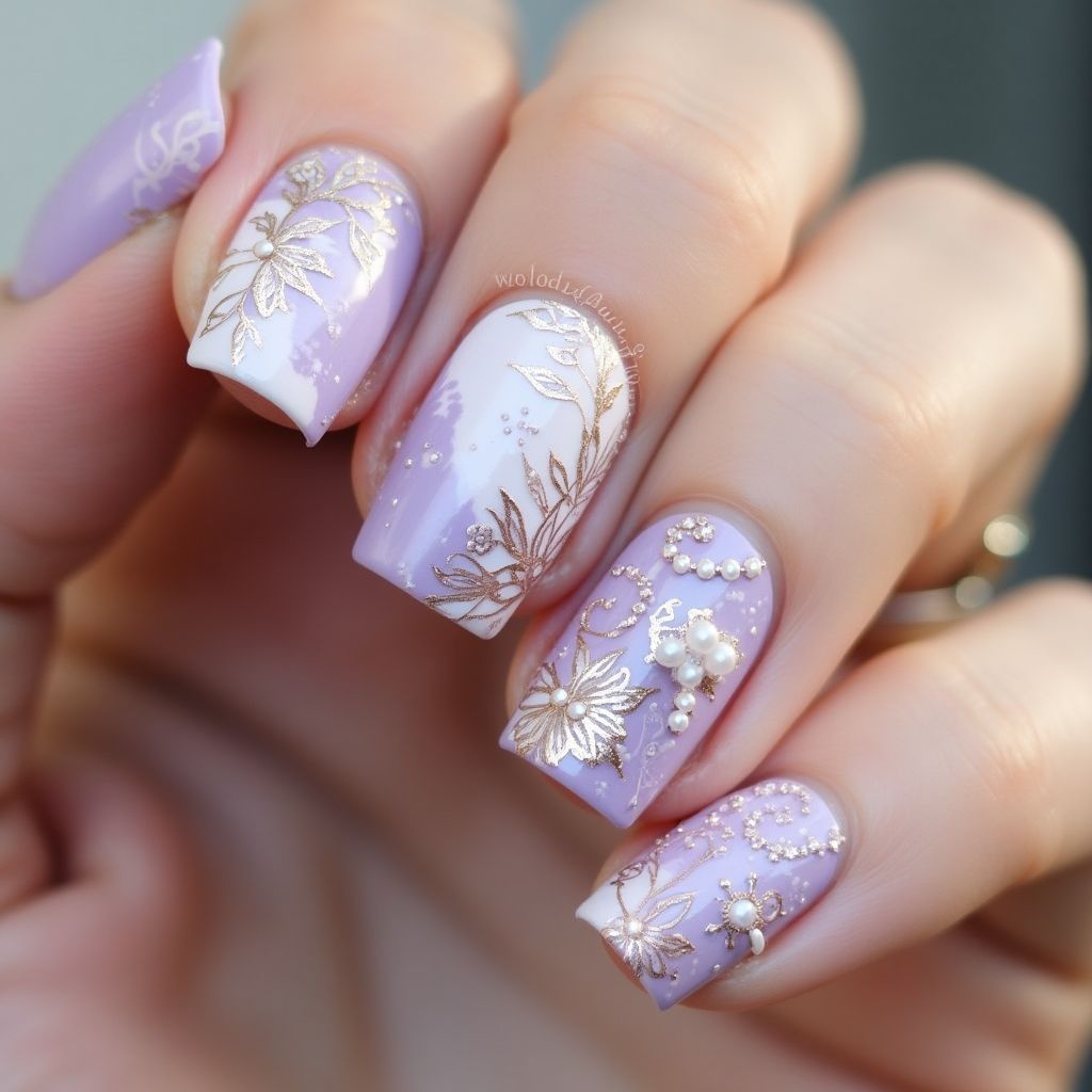 Lilac Freehand Art Nail Design