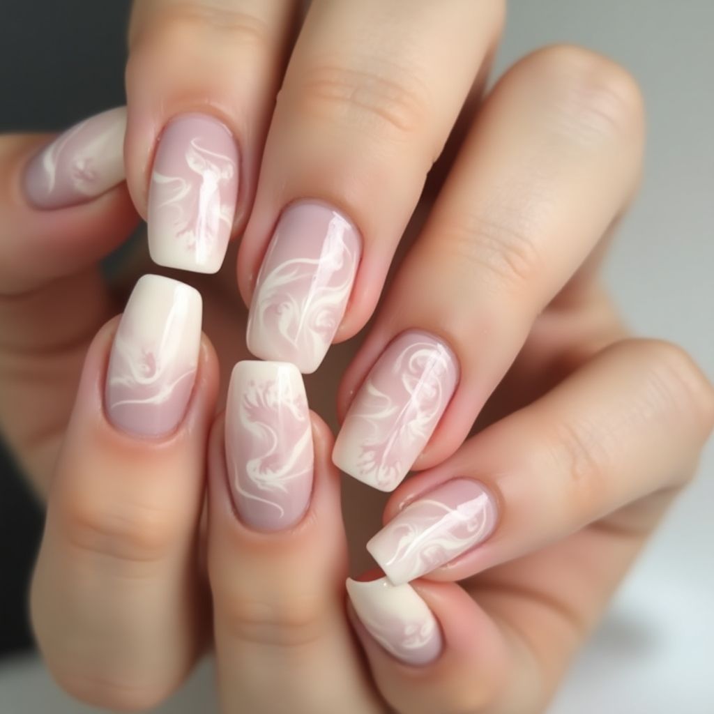Nude Water Marbling Nail Design