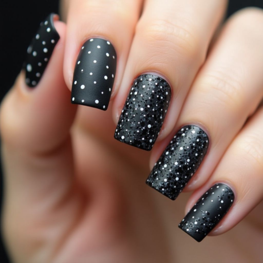 Black Dotting Nail Design