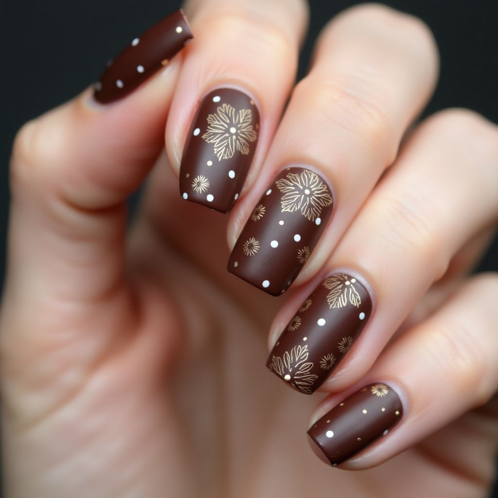Chocolate Brown Dotting Nail Design