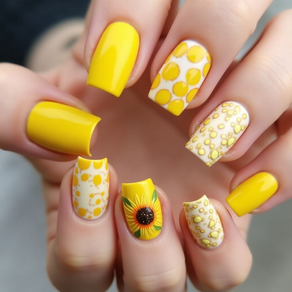 Yellow Dotting Nail Design