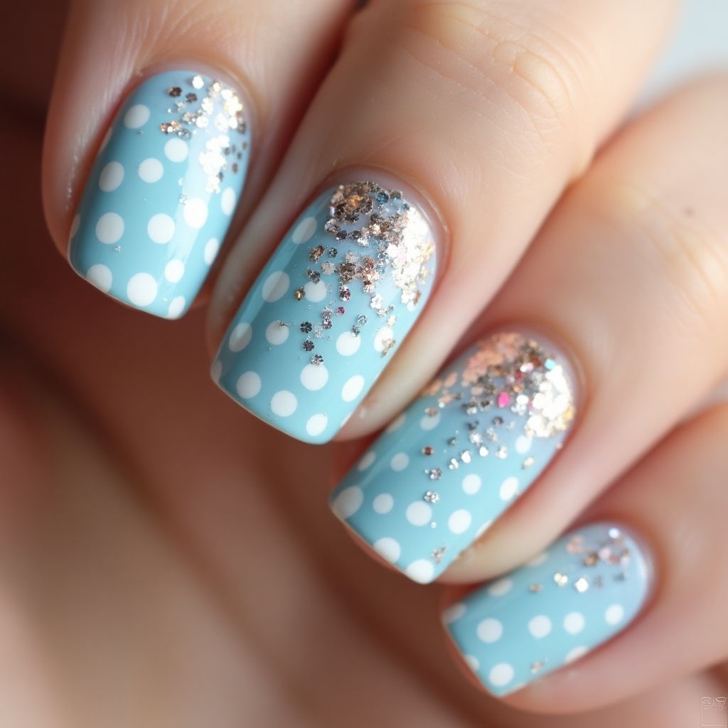 Baby blue Dotting Nail Design