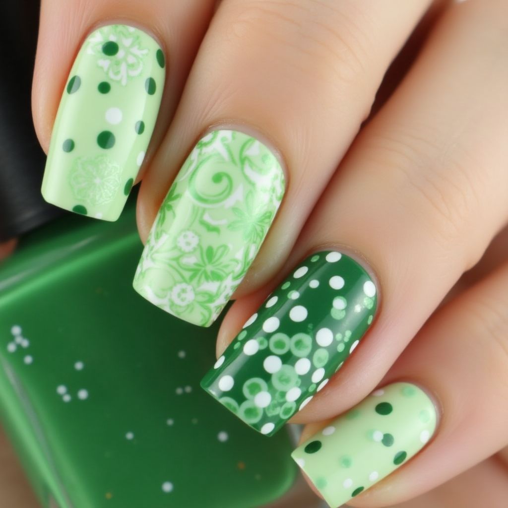 Green Dotting Nail Design