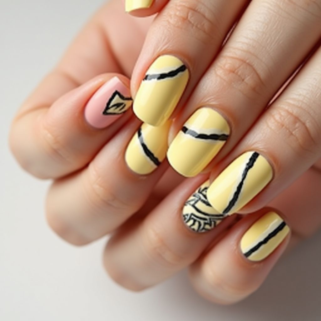 Pastel Yellow Stripes And Lines Nail Design