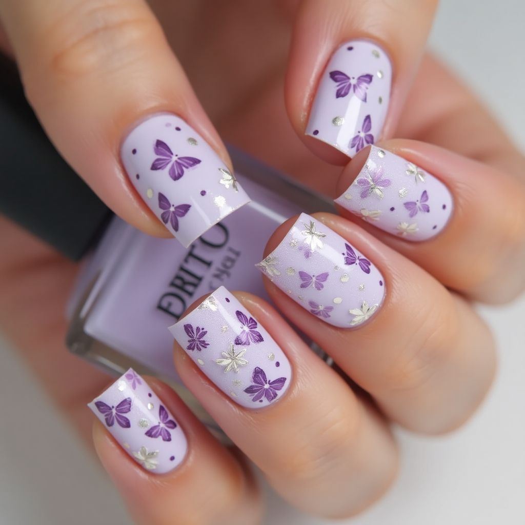 Lavender Freehand Art Nail Design