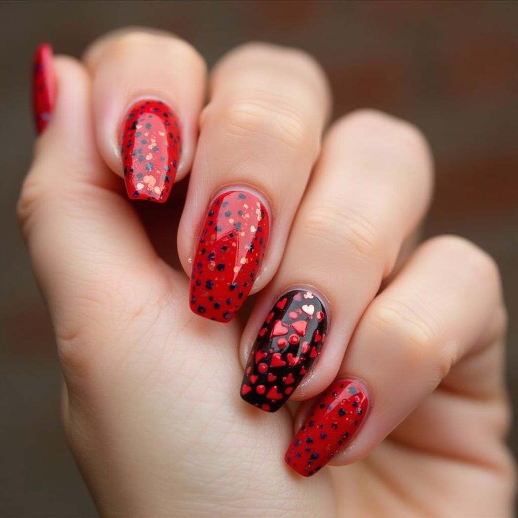 Red Dotting Nail Design