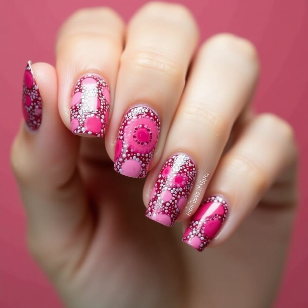 Hot Pink Dotting Nail Design