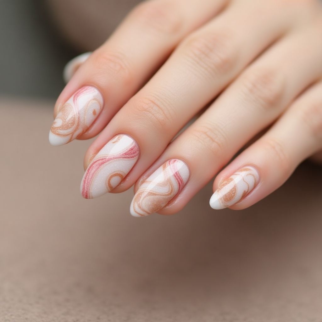Nude Water Marbling Nail Design