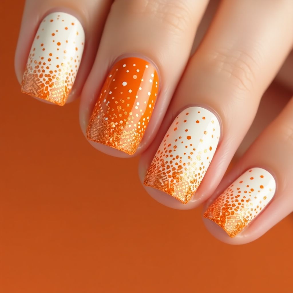 Orange Dotting Nail Design