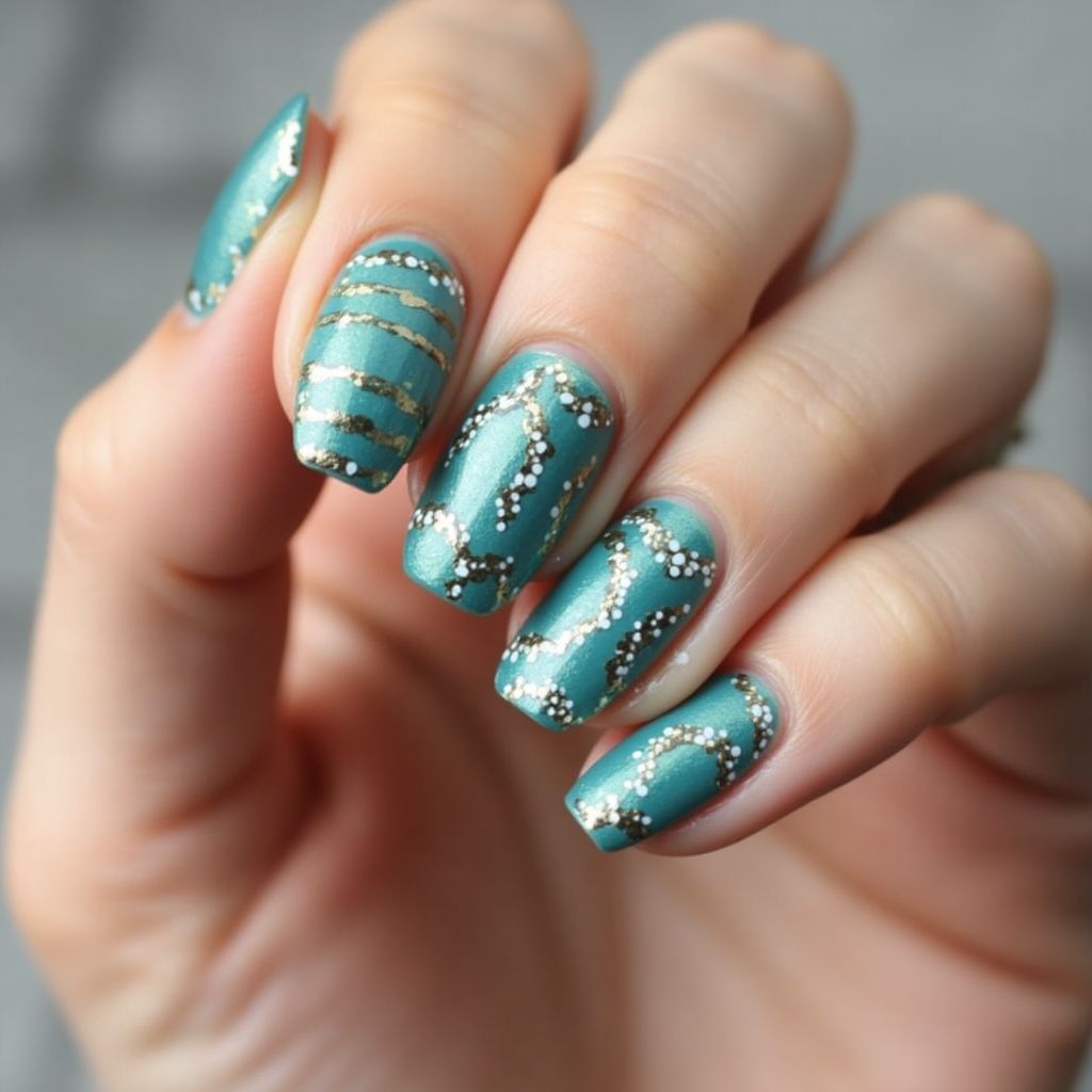 Teal Dotting Nail Design