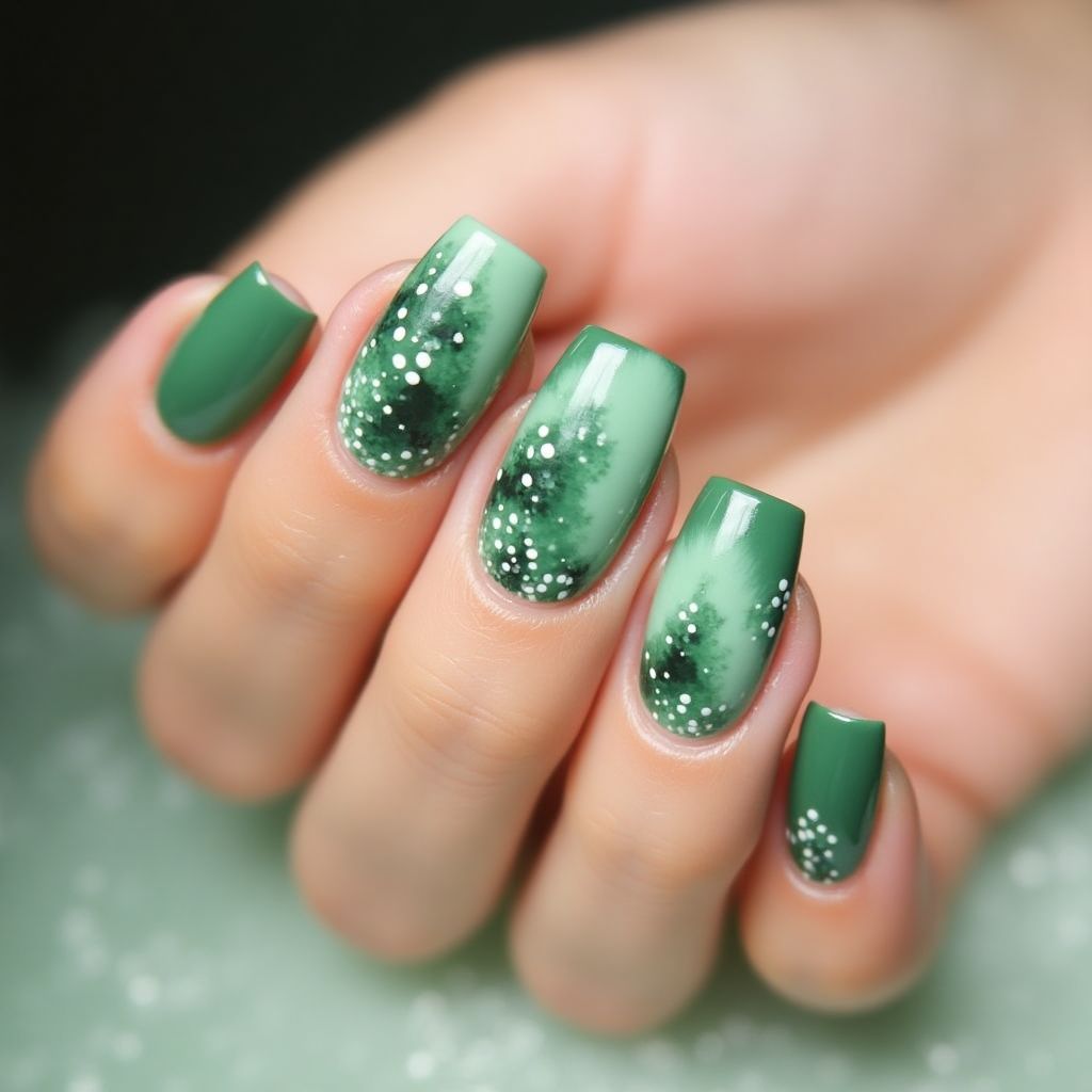 Green Dotting Nail Design
