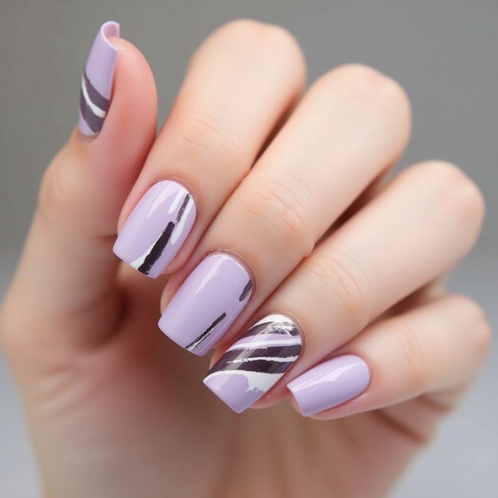 Lilac Stripes And Lines Nail Design
