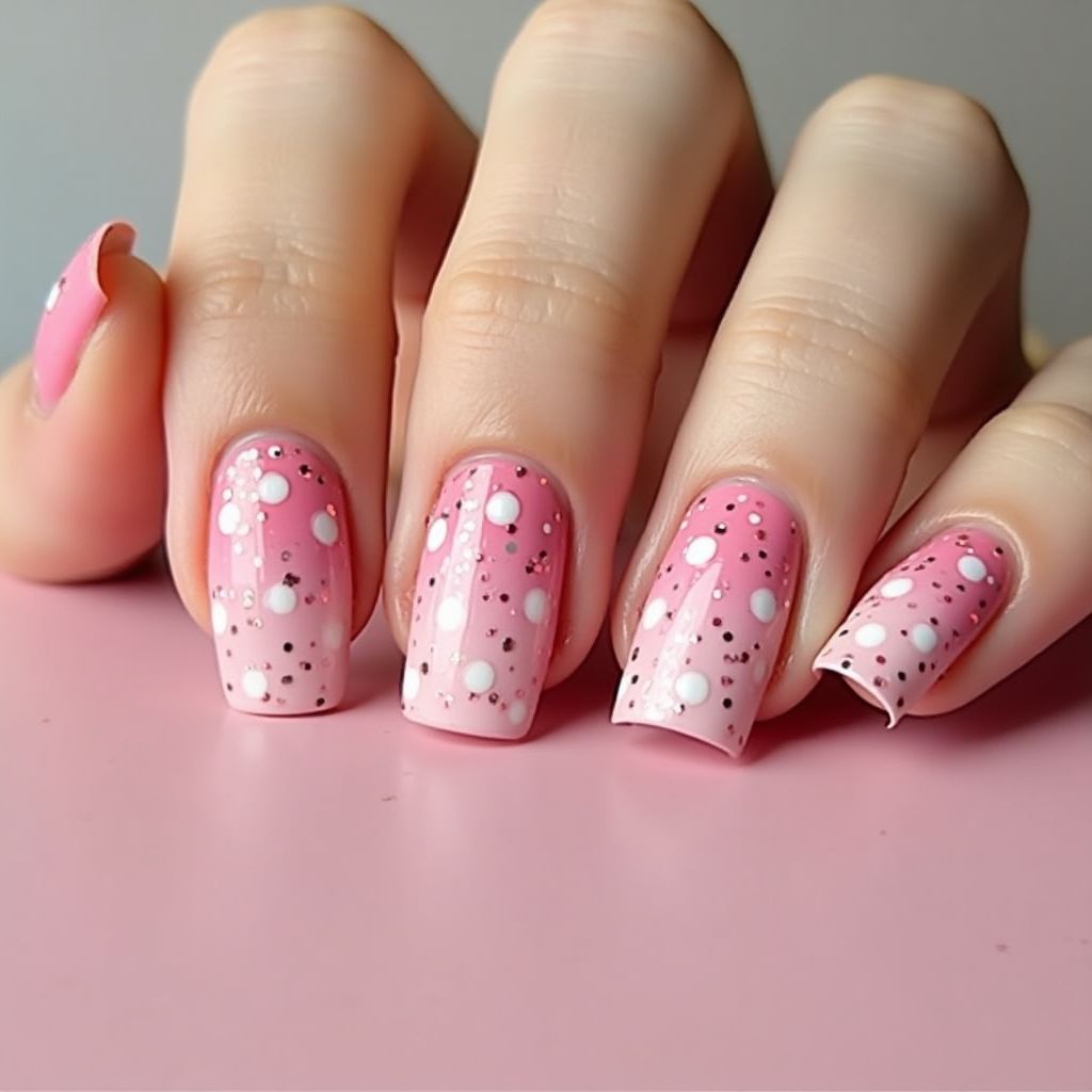 Pink Dotting Nail Design