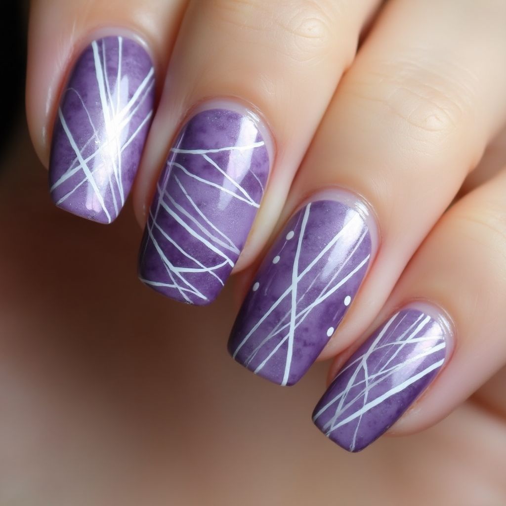 Purple Stripes And Lines Nail Design