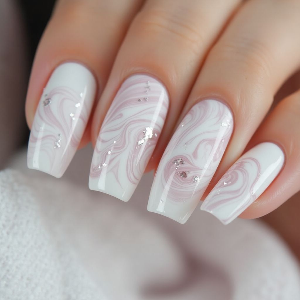 White Water Marbling Nail Design