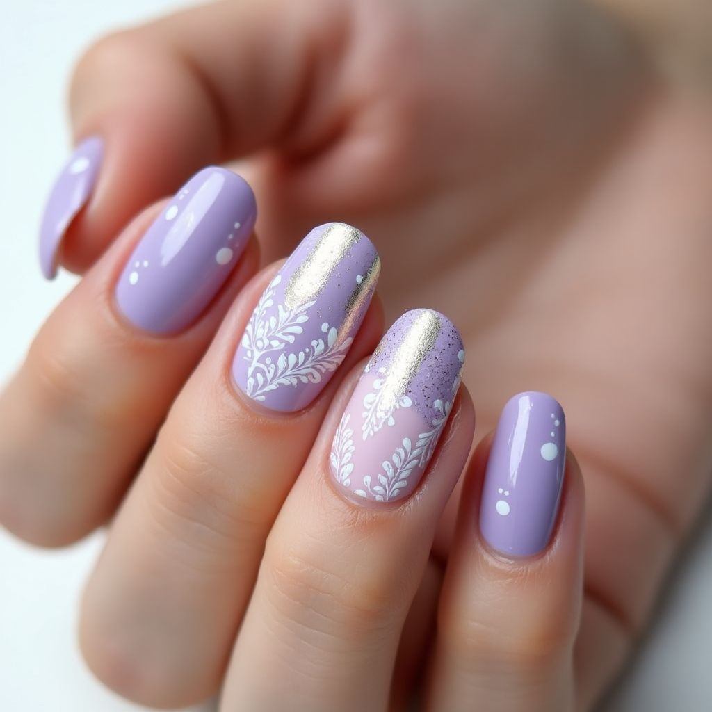 Lilac Freehand Art Nail Design