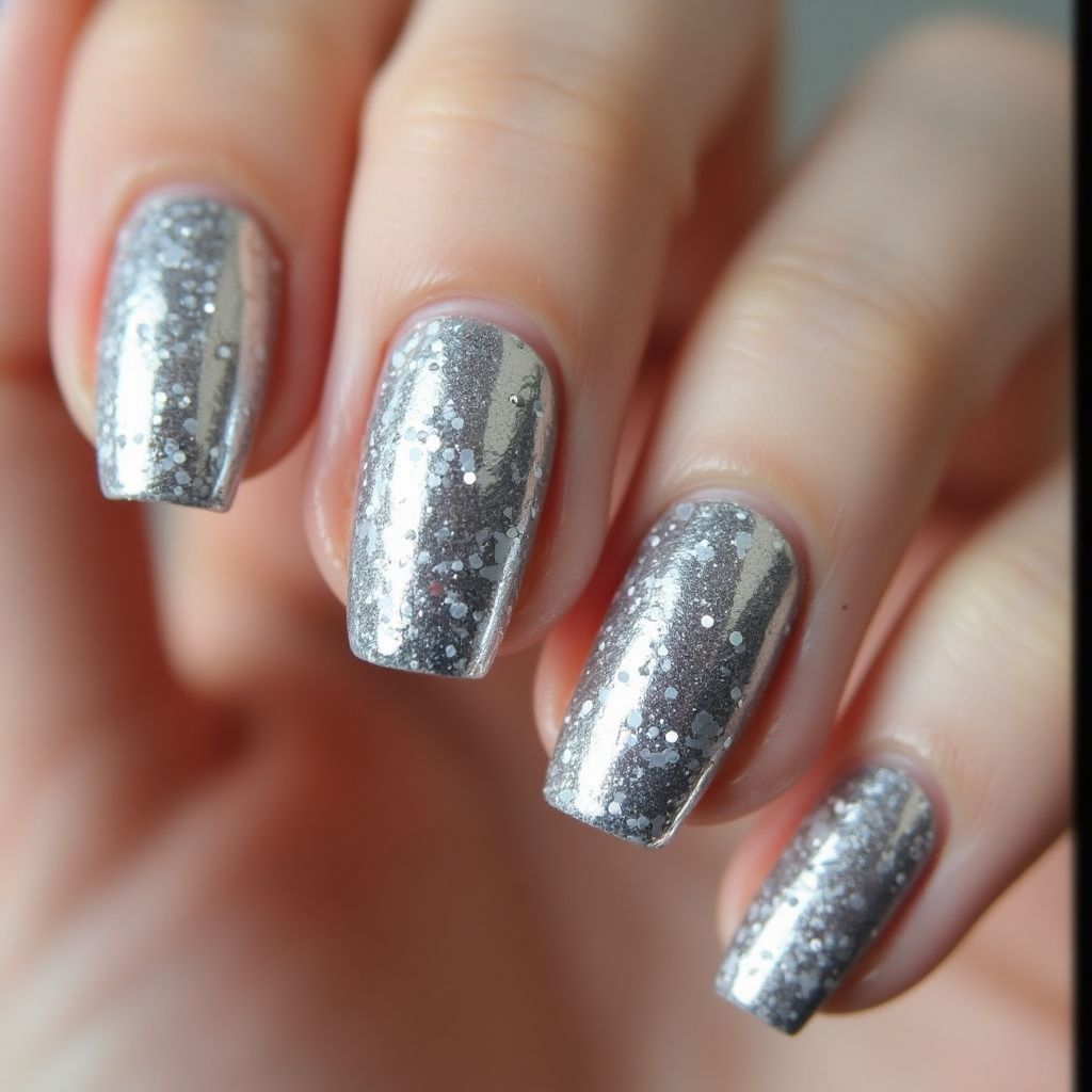 Silver Freehand Art Nail Design