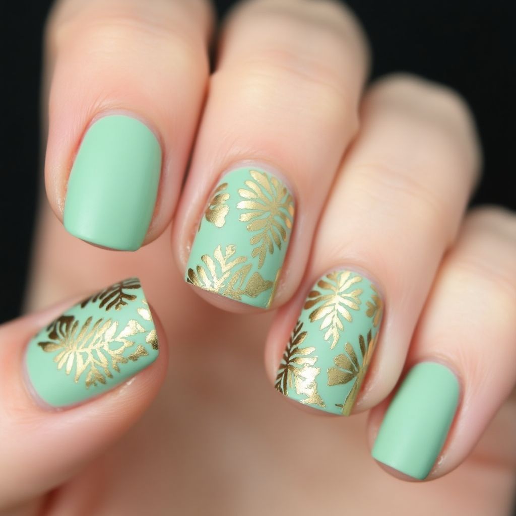 Pastel Green Freehand Art Nail Design