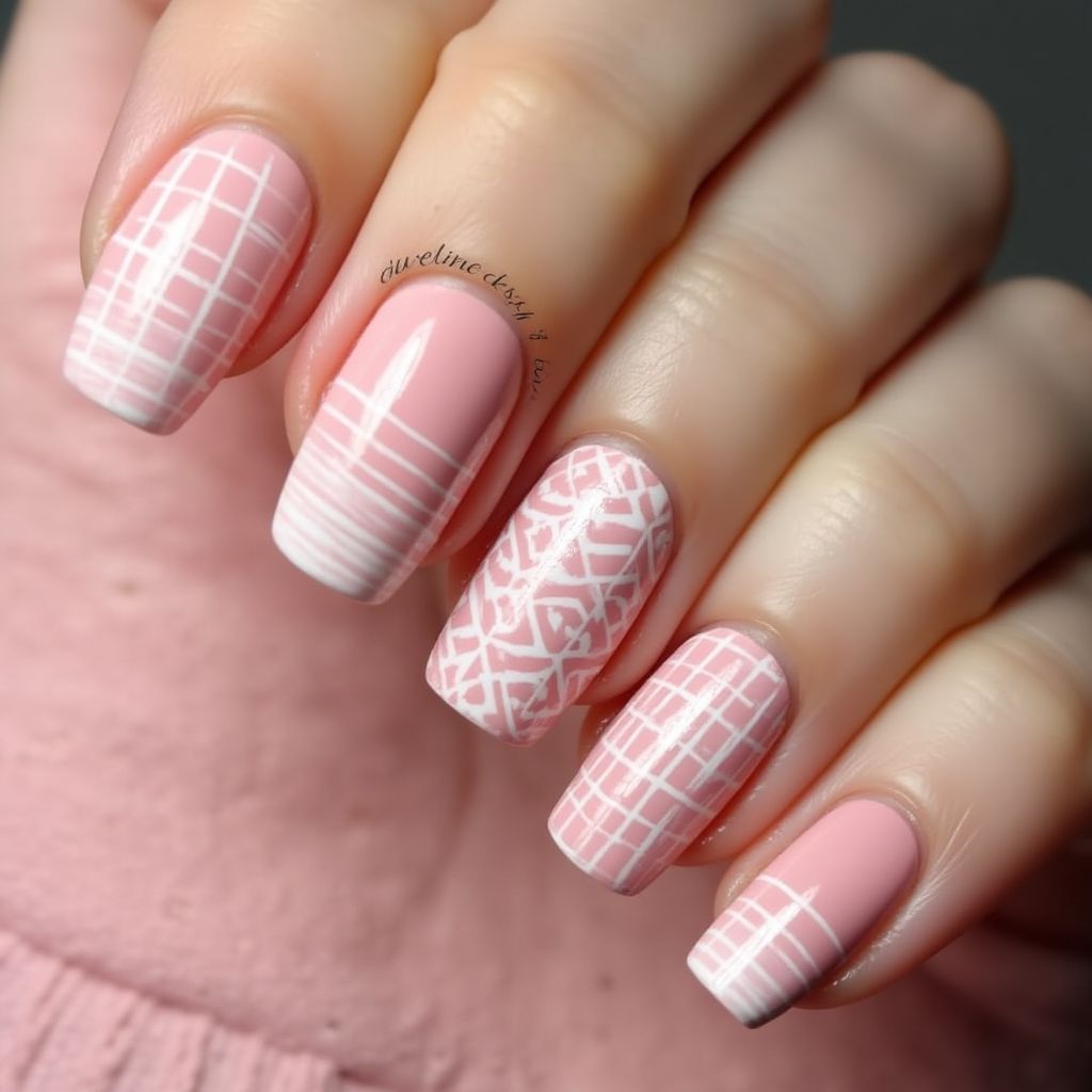 Baby Pink Stripes And Lines Nail Design