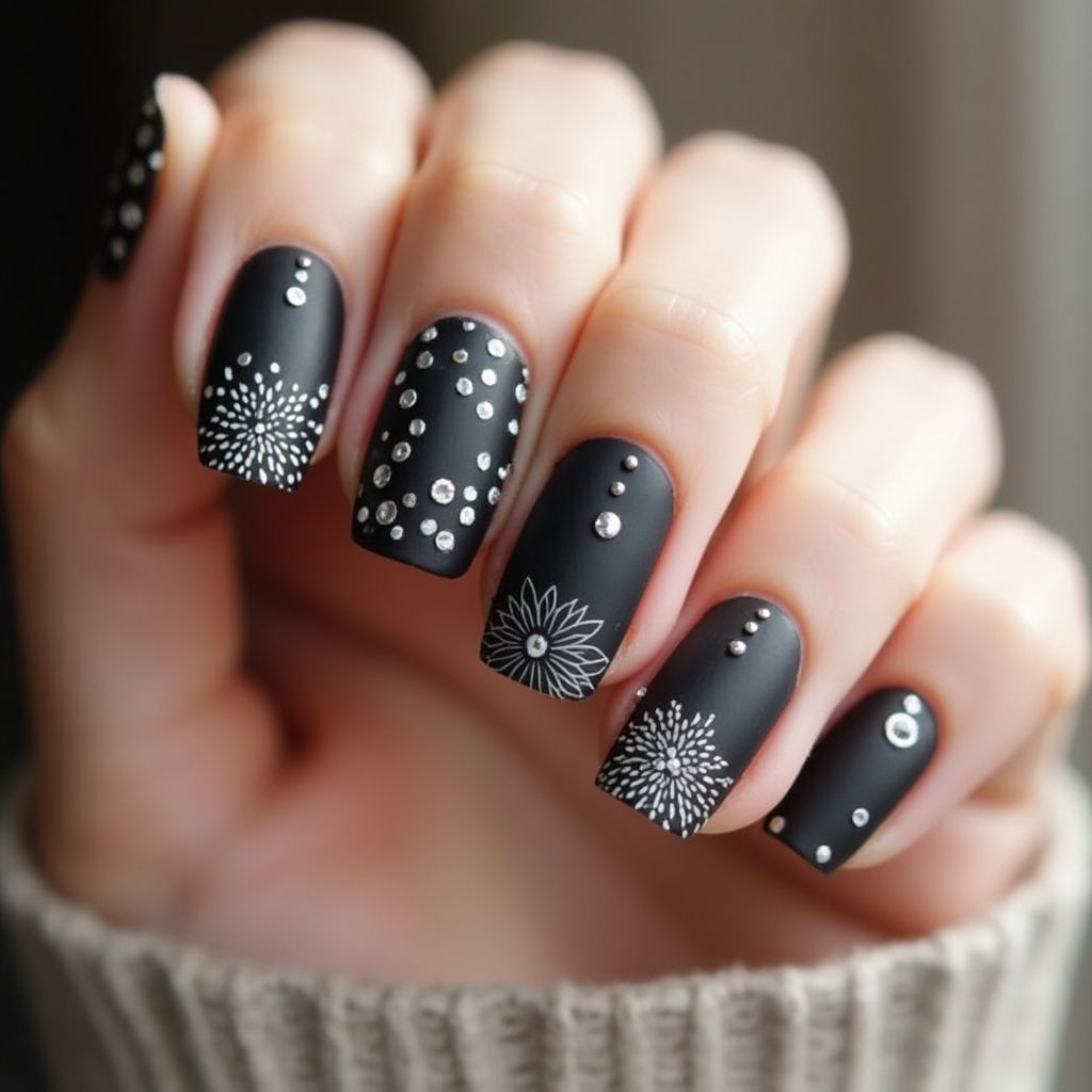 Black Dotting Nail Design
