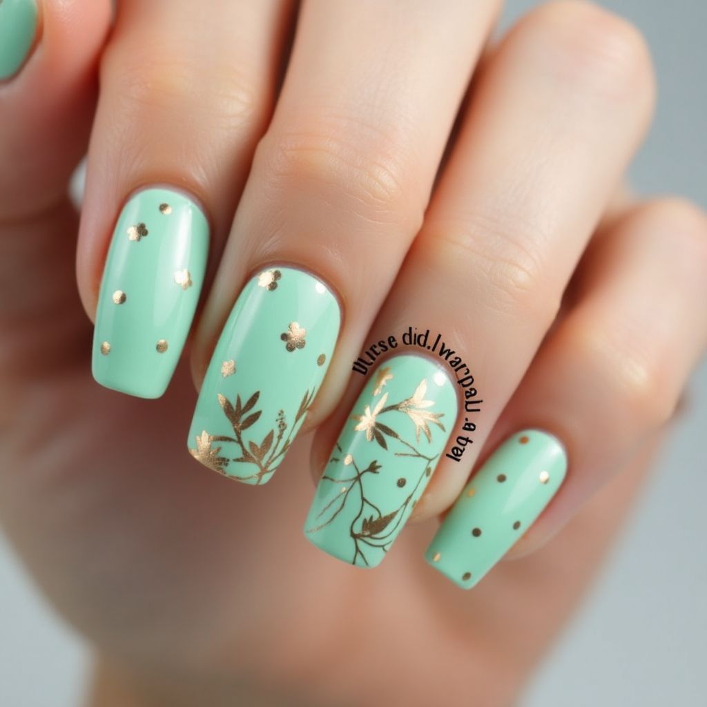 Mint Green Dotting Nail Design