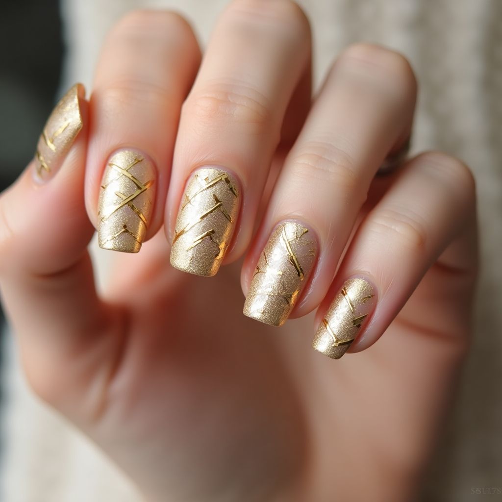 Gold Stripes And Lines Nail Design