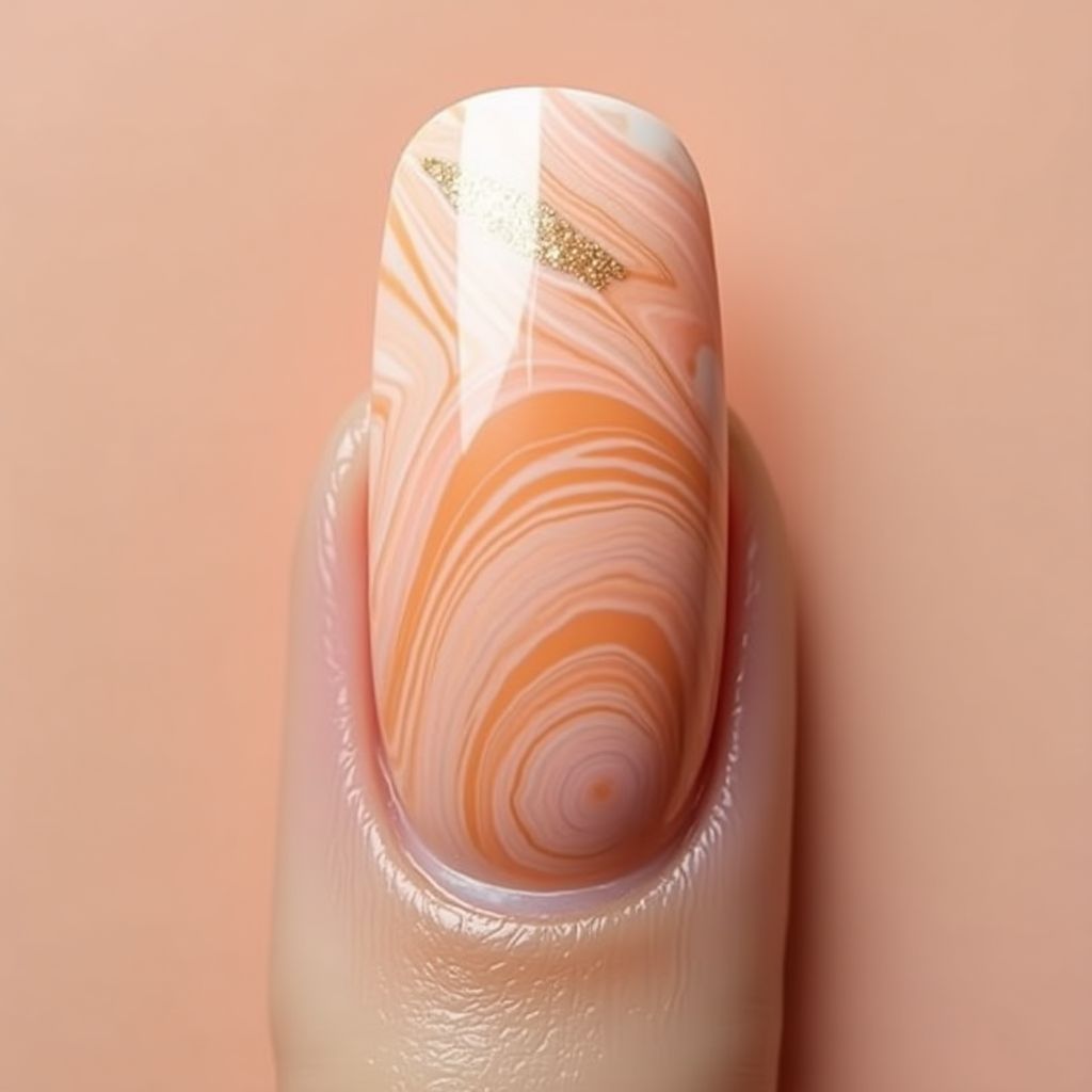 Peach Water Marbling Nail Design