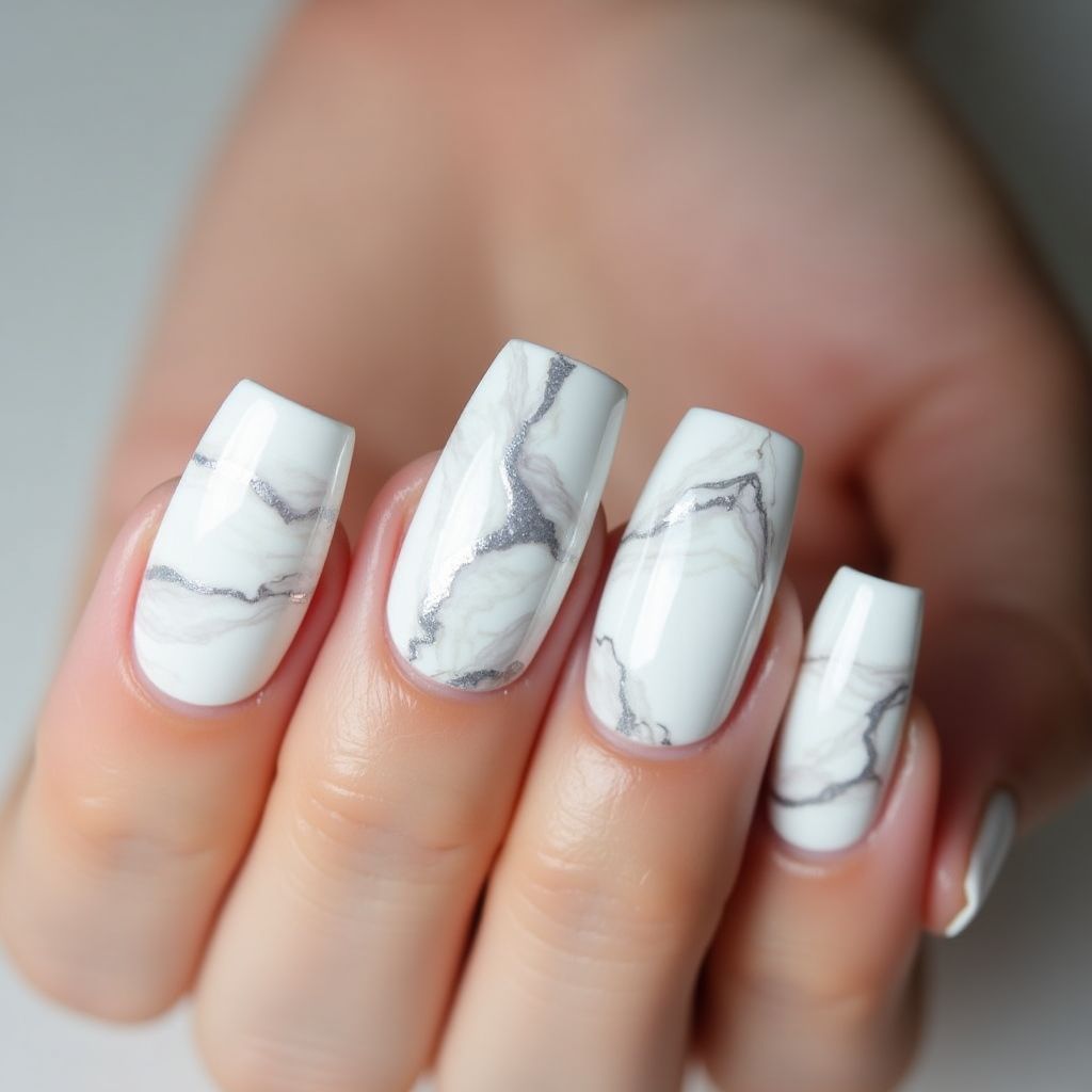 White Water Marbling Nail Design